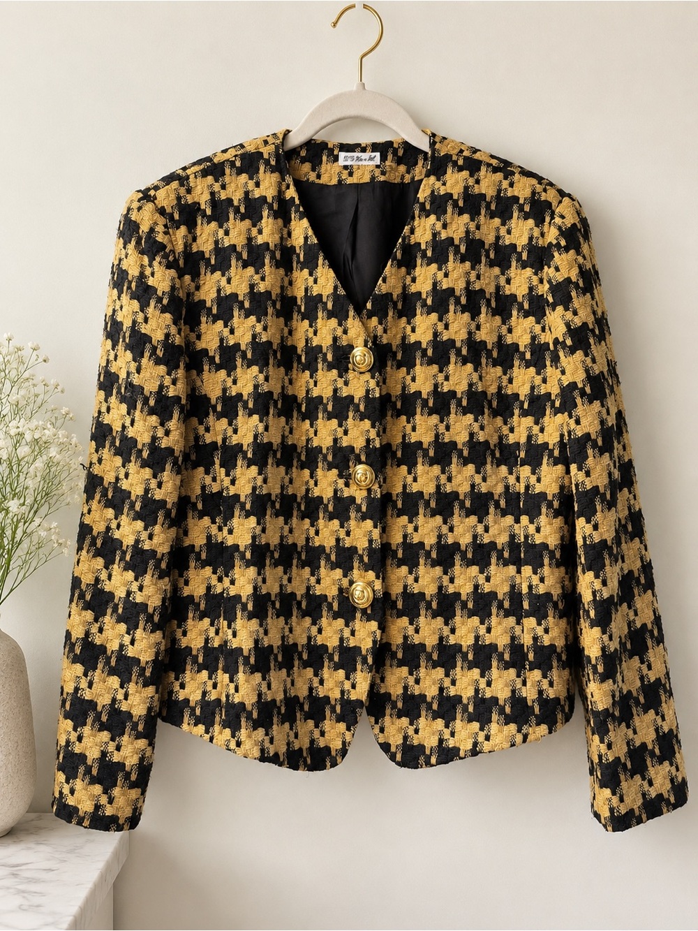 Vintage Silk Woven Houndstooth Tweed Jacket